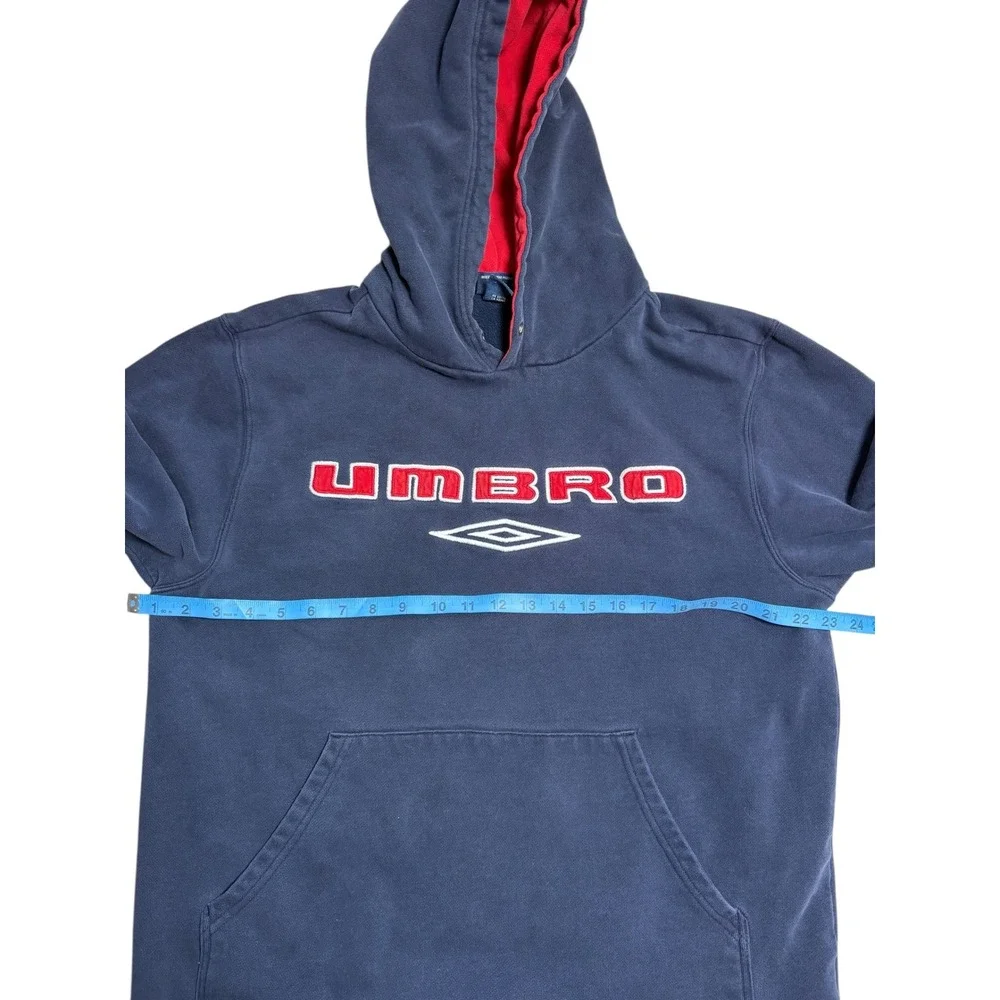 Umbro Vintage 90s Hoodie Navy Blue Red Lined‎ Logo Sweatshirt Y2K Size Large